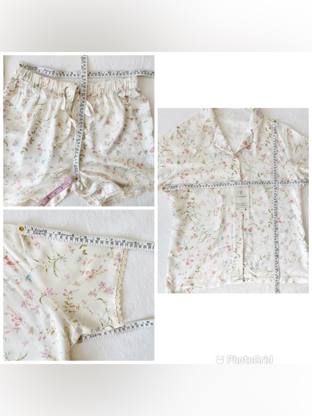 Cozyloungewear Cream Ecru Floral Shorts Pajama Set Cottagecore Cute Whimsy Gram - Picture 11 of 16
